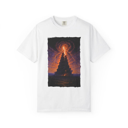 Babel in Flames T-Shirt — Dark Fantasy Old Testament Judgment Design